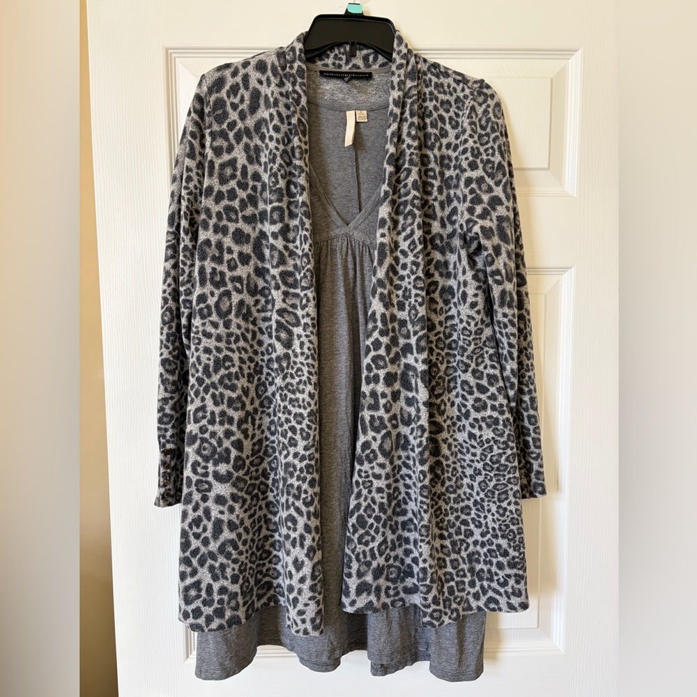 2pc gray dress by Purejill. Leopard jacket by White House Black Market med/petit